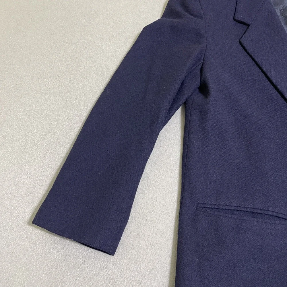 Vtg Womens WOOL BLAZER JACKET Gold Accent Buttons Preppy 90s Academic‎ Navy Sz 8